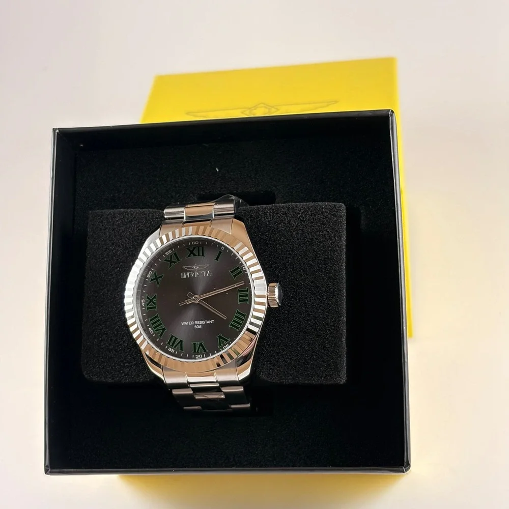 Invicta Specialty Mens Watch Silver Stainless Steel Green Roman Numerals New